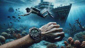 A diver in action with a modern diving watch