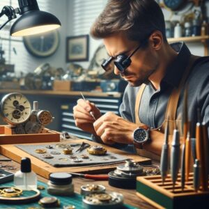 A guy fixes a watch