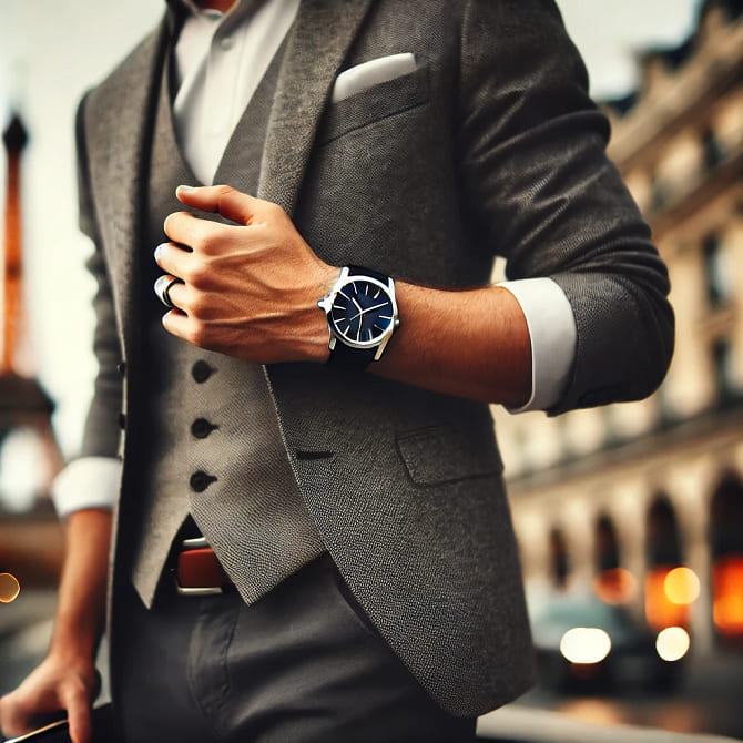 Stylish individual wearing a modern wristwatch, reflecting confidence and sophistication.